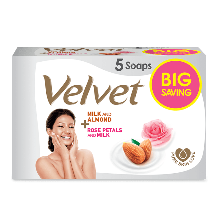 Velvet Soap Eco Pack 350G - Milk 70Gx3 + Rose 70Gx2