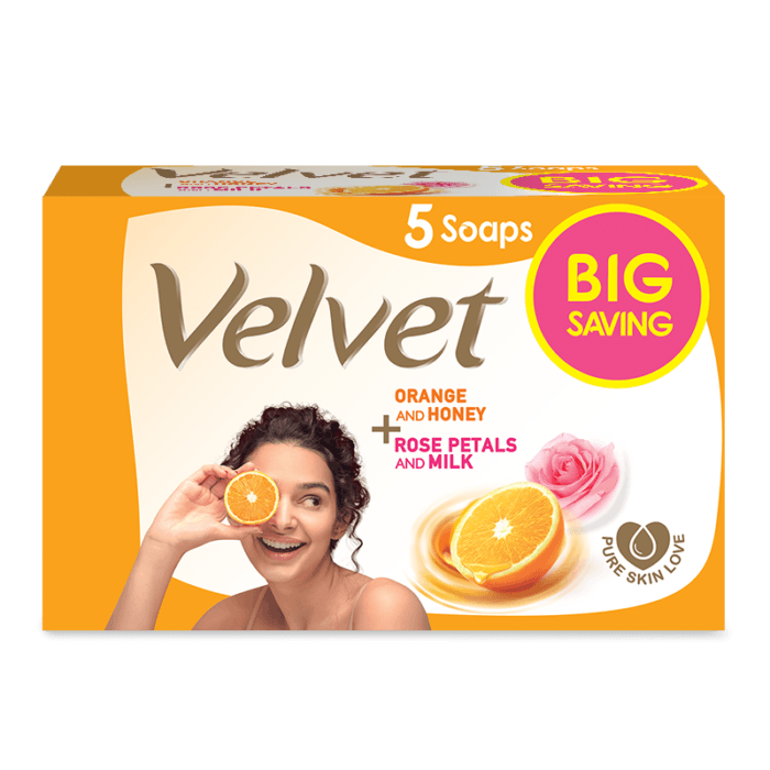 Velvet Soap Eco Pack 350G - Orange 70Gx3 + Rose 70Gx2