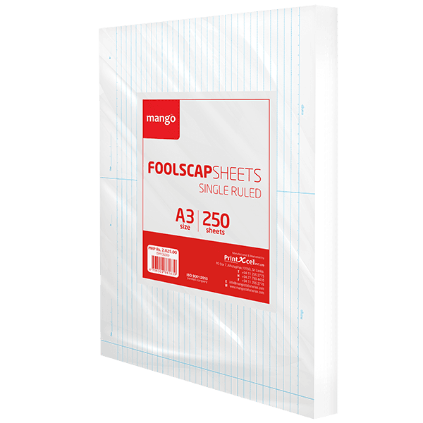 Mango A3 Foolscap Single Ruled - 250 Sheets Pack