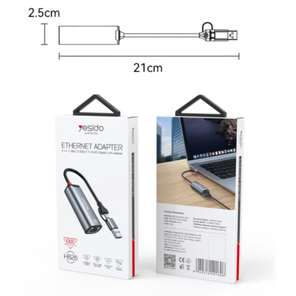 YESIDO HB26 2 IN 1 TO RJ 45 HUB