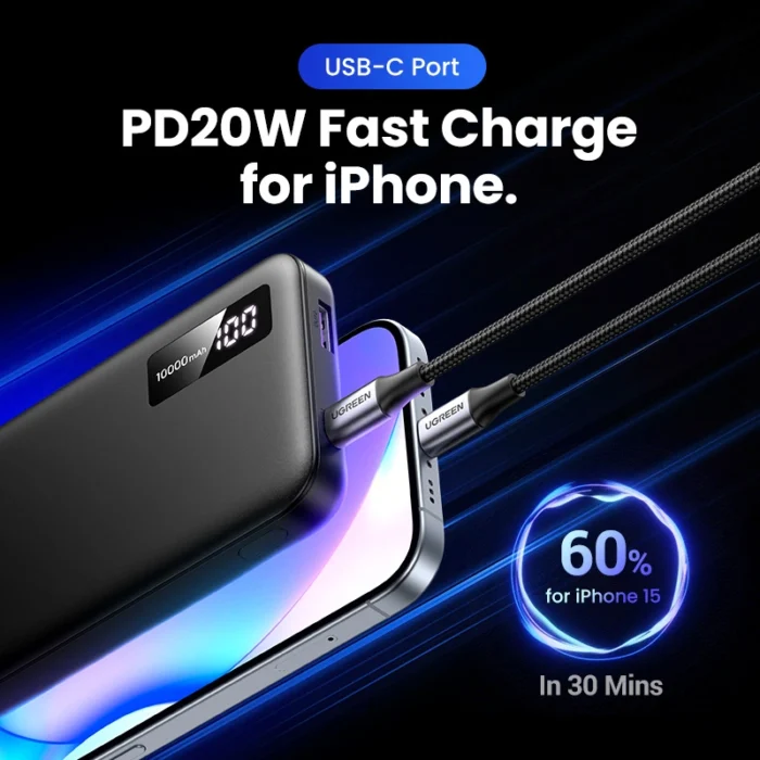 UGREEN 20W 10000mAh Two-way Fast Charging Power Bank Black