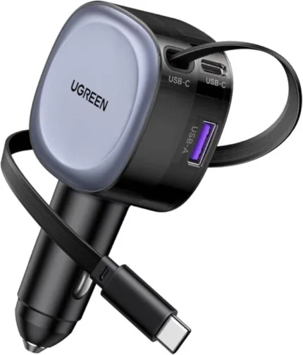 UGREEN Type-C+USB 75W Car Charger with Retractable Cable